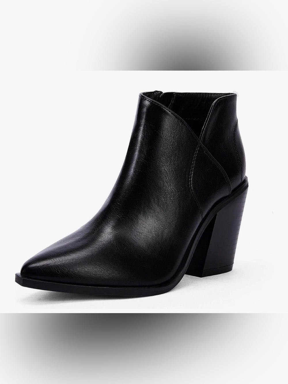 Black Women’s faux Leather Ankle Boot with Block Heel